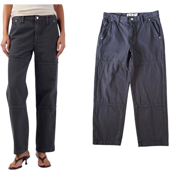 AMO Billie Field Pant Wide Straight Leg Utilitarian Organic Cotton Gray Size 27 - Picture 1 of 8